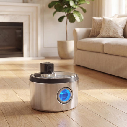 Wireless Cat Water Fountain for Drinking Stainless Steel, 4L/135oz Battery Operated Cat Fountain Cordless, 6 Filters