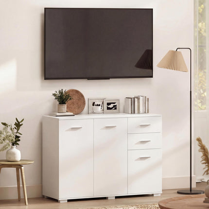 Sideboard, Modern Storage Cabinet with 2 Drawers, 3 Doors and Adjustable Shelves, White