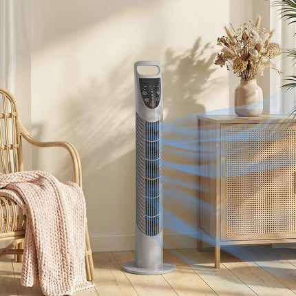 Tower Fan Oscillating 3 Speeds 3 Winds 40W w/ RC Timer Quiet - Grey