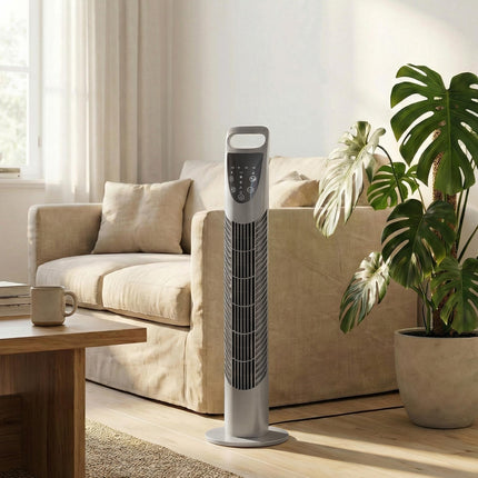 Tower Fan Oscillating 3 Speeds 3 Winds 40W w/ RC Timer Quiet - Grey