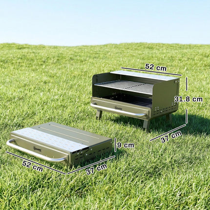 Portable BBQ Grill, Charcoal Barbecue Grill with Adjustable Grates, Foldable Legs, Side Shelf for Camping Travel, Green