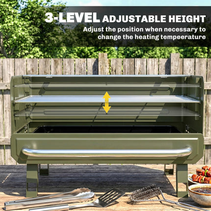 Portable BBQ Grill, Charcoal Barbecue Grill with Adjustable Grates, Foldable Legs, Side Shelf for Camping Travel, Green