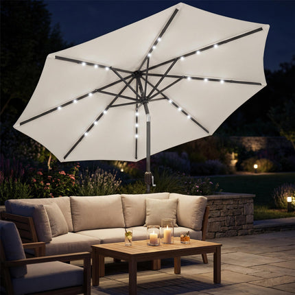 2.6 m Garden Parasol Umbrella with LED Solar Light, Parasol Cover, Outdoor Market Patio Umbrella, Cream White