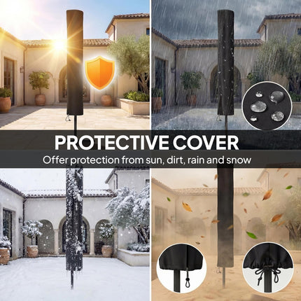 2.6 m Garden Parasol Umbrella with LED Solar Light, Parasol Cover, Outdoor Market Patio Umbrella, Cream White