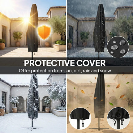 Outsunny 3 m Garden Cantilever Parasol with LED Solar Light, Round Overhanging Umbrella with 360° Rotation, Cover, Grey