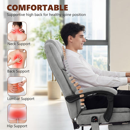 Office Chair with 6-Point Vibration Massage and Heat, Executive Computer Desk Chair with High Back, Reclining, Grey