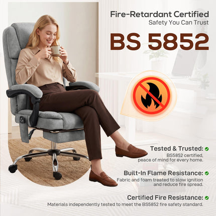Office Chair with 6-Point Vibration Massage and Heat, Executive Computer Desk Chair with High Back, Reclining, Grey