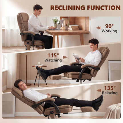 Office Chair with 6-Point Vibration Massage and Heat, Executive Computer Desk Chair with High Back, Reclining, Brown