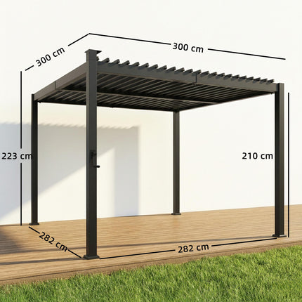 3 x 3 m Louvered Pergola with Solar LED lights, Metal Roof, Patio Gazebo Pergola