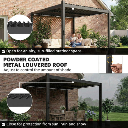 3 x 3 m Louvered Pergola with Solar LED lights, Metal Roof, Patio Gazebo Pergola