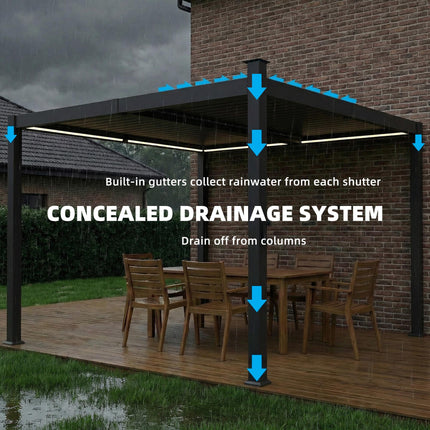 3 x 3 m Louvered Pergola with Solar LED lights, Metal Roof, Patio Gazebo Pergola
