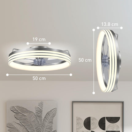 Ceiling Fans with Lights and Remote & App Control, 50cm LED Ceiling Fan Light with 3 Colour Temperatures, 6 Speed, Silver
