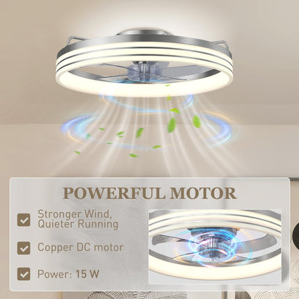 Ceiling Fans with Lights and Remote & App Control, 50cm LED Ceiling Fan Light with 3 Colour Temperatures, 6 Speed, Silver