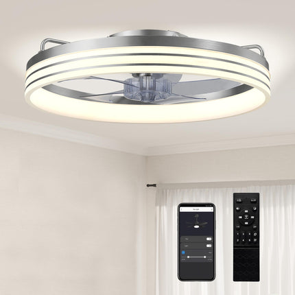 Ceiling Fans with Lights and Remote & App Control, 50cm LED Ceiling Fan Light with 3 Colour Temperatures, 6 Speed, Silver