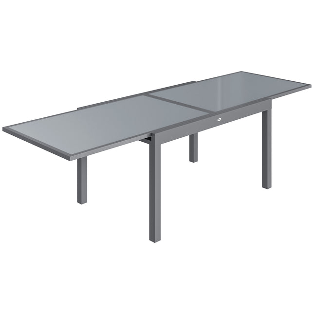 Extending Garden Table for 6-10, Aluminium Outdoor Dining Table with Tempered Glass Top, Grey