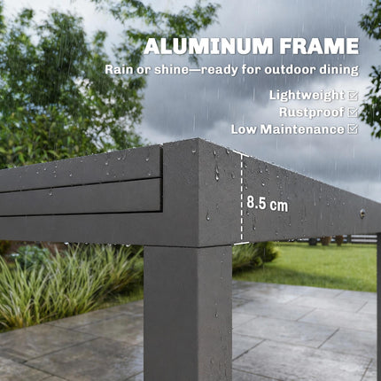 Extending Garden Table for 6-10, Aluminium Outdoor Dining Table with Tempered Glass Top, Grey