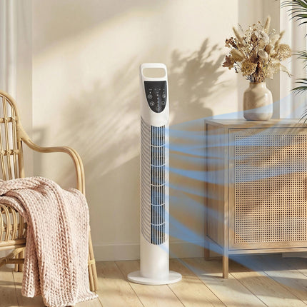 Tower Fan Oscillating 3 Speeds 3 Winds 40W w/ RC Timer Quiet - White