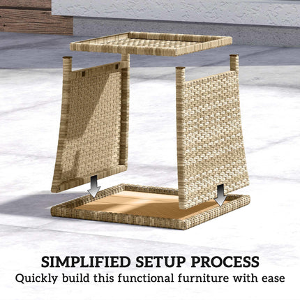 Side Table 2-Tier Outdoor Coffee Table with Storage Shelf PS Wood Slat Top/Khaki