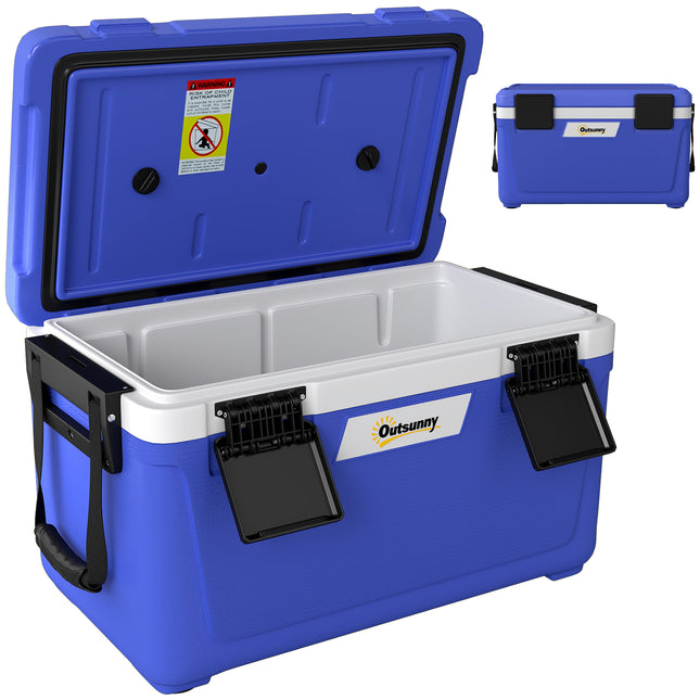 42.6L Insulated Cool Box, Lightweight Portable Ice Cooler with Handle, Lid and Drain Valve, Dark Blue