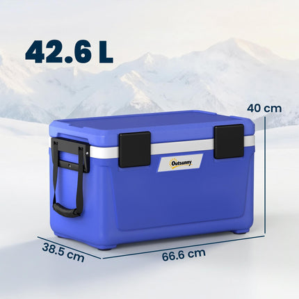 42.6L Insulated Cool Box, Lightweight Portable Ice Cooler with Handle, Lid and Drain Valve, Dark Blue
