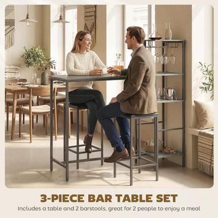 3 Piece Breakfast Bar Table and Stools Set, Washed Grey