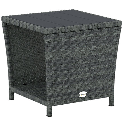Side Table 2-Tier Outdoor Coffee Table with Storage Shelf PS Wood Slat Top/Grey
