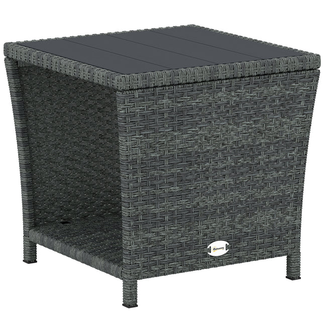 Side Table 2-Tier Outdoor Coffee Table with Storage Shelf PS Wood Slat Top/Grey