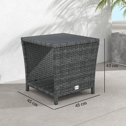 Side Table 2-Tier Outdoor Coffee Table with Storage Shelf PS Wood Slat Top/Grey