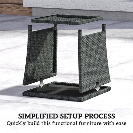 Side Table 2-Tier Outdoor Coffee Table with Storage Shelf PS Wood Slat Top/Grey