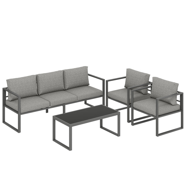 4 Piece Outdoor Garden Furniture Set, Patio Furniture with 3-Seater Sofa, Armchairs and Coffee Table