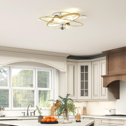 Ceiling Fan with Light and Remote, 3 Colour Temperatures, LED Mount Ceiling Fan Light for Bedroom, Gold Tone