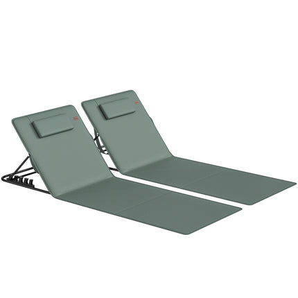 Foldable Sun Loungers Set of 2, Portable Folding Beach Lounger with 4-level Adjustable Backrest, Grey