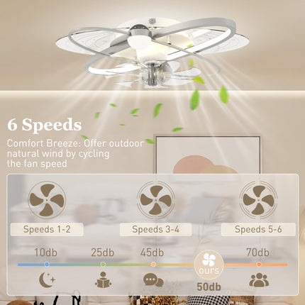 Ceiling Fan with Light and Remote, 3 Colour Temperatures, LED Mount Ceiling Fan Light for Bedroom, Silver Tone