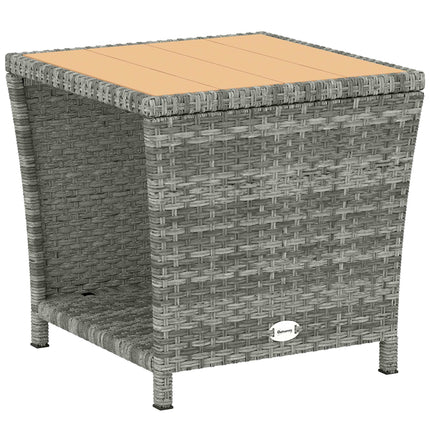 Side Table 2-Tier Outdoor Coffee Table with Storage Shelf PS Wood Slat Top/Light Grey