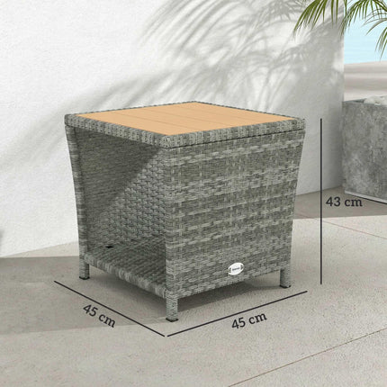 Side Table 2-Tier Outdoor Coffee Table with Storage Shelf PS Wood Slat Top/Light Grey