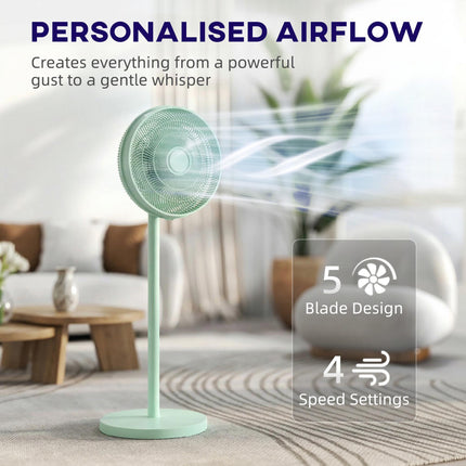 40 cm Standing Fan, Cooling Floor Fan with 80° Oscillating, Adjustable Tilt and Height, 4 Speed, Remote Control, Green