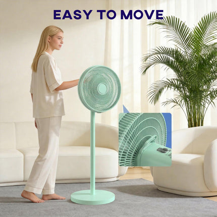 40 cm Standing Fan, Cooling Floor Fan with 80° Oscillating, Adjustable Tilt and Height, 4 Speed, Remote Control, Green