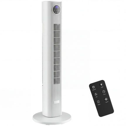 28dB Tower Fan for Bedroom, 36 inch, 8 m/s Velocity Standing Cooling Fan with 80° Oscillating, BLDC Motor, 12 Speeds, LED Display, 4 Modes, 12H Timer, Remote Control, White