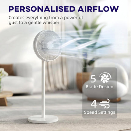 40 cm Standing Fan, Cooling Floor Fan with 80° Oscillating, Adjustable Tilt and Height, 4 Speed, Remote Control, White