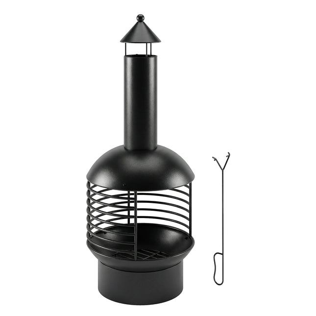 Chimney Fire Pit, Portable Wood Burning Firepit with Poker, Charcoal Grid, Outdoor Fireplace for Garden Patio, Black