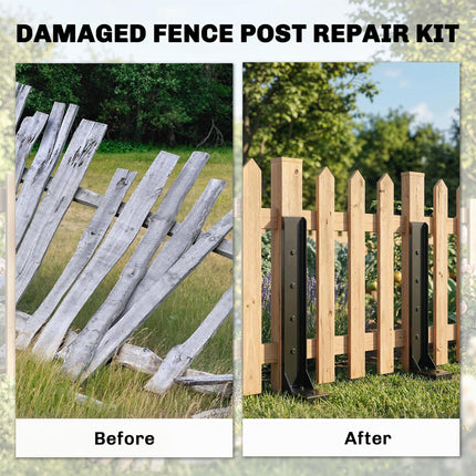 2 Pack Fence Post Repair Kit, 81 cm Metal Fence Post Support with Drill, Garden