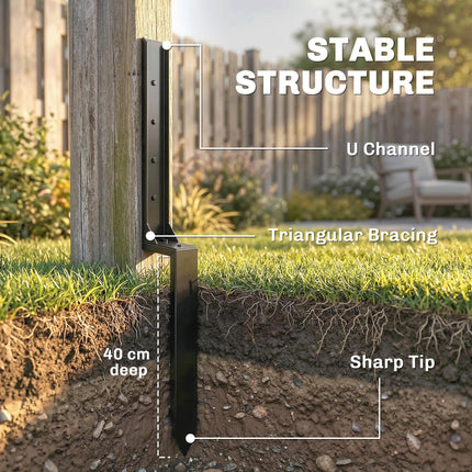2 Pack Fence Post Repair Kit, 81 cm Metal Fence Post Support with Drill, Garden