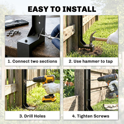2 Pack Fence Post Repair Kit, 81 cm Metal Fence Post Support with Drill, Garden