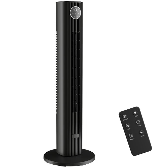 28dB Tower Fan for Bedroom, 36 inch, 8 m/s Velocity Standing Cooling Fan with 80° Oscillating, BLDC Motor, 12 Speeds, LED Display, 4 Modes, 12H Timer, Remote Control, Black