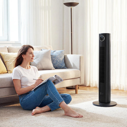 28dB Tower Fan for Bedroom, 36 inch, 8 m/s Velocity Standing Cooling Fan with 80° Oscillating, BLDC Motor, 12 Speeds, LED Display, 4 Modes, 12H Timer, Remote Control, Black