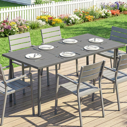 Garden Dining Table for 6 Person, 165 x 80 cm Rectangular Outdoor Dining Table with Slatted Top