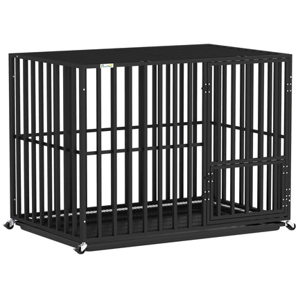 Heavy Duty Dog Crate, Dog Cage with Wheels for Medium Large Breeds with Removable Tray, Black