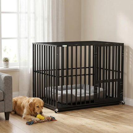 Heavy Duty Dog Crate, Dog Cage with Wheels for Medium Large Breeds with Removable Tray, Black