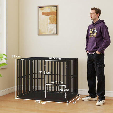 Heavy Duty Dog Crate, Dog Cage with Wheels for Medium Large Breeds with Removable Tray, Black