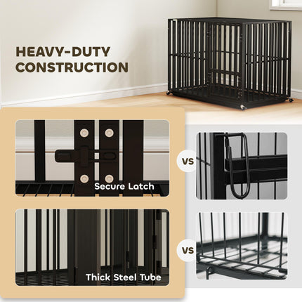 Heavy Duty Dog Crate, Dog Cage with Wheels for Medium Large Breeds with Removable Tray, Black